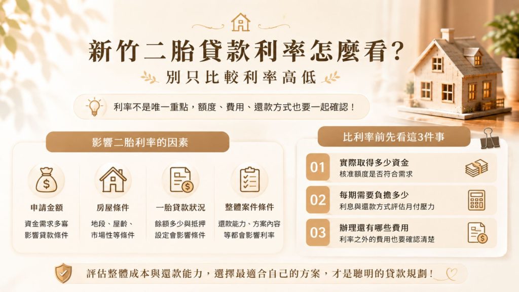 新竹二胎貸款利率評估，說明申請金額、房屋條件、一胎貸款與相關費用